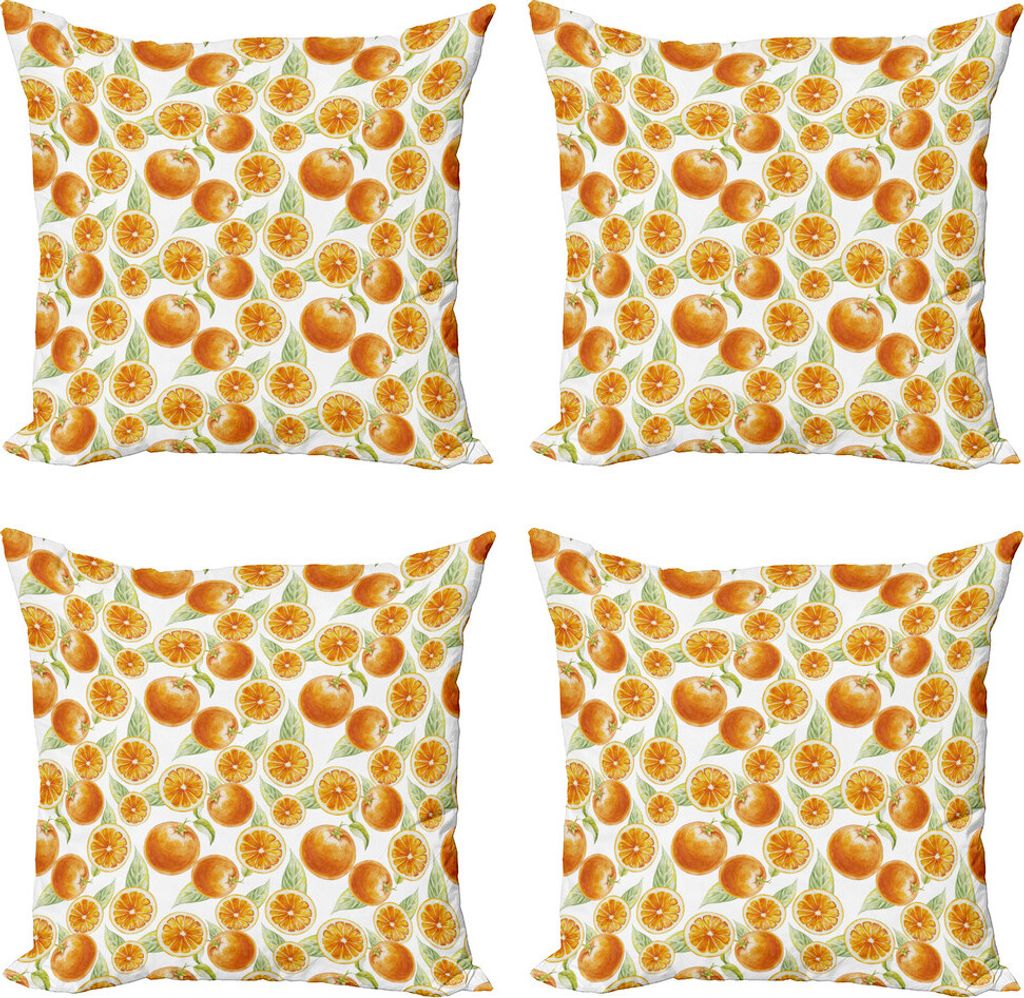 ABAKUHAUS Natur Kissenbezug Set (4 Stück), Juicy Orange Früchte Kunst, Moderner Doppelseitiger Digitaldruck, 60 cm x 60 cm, Orange Hellgrün