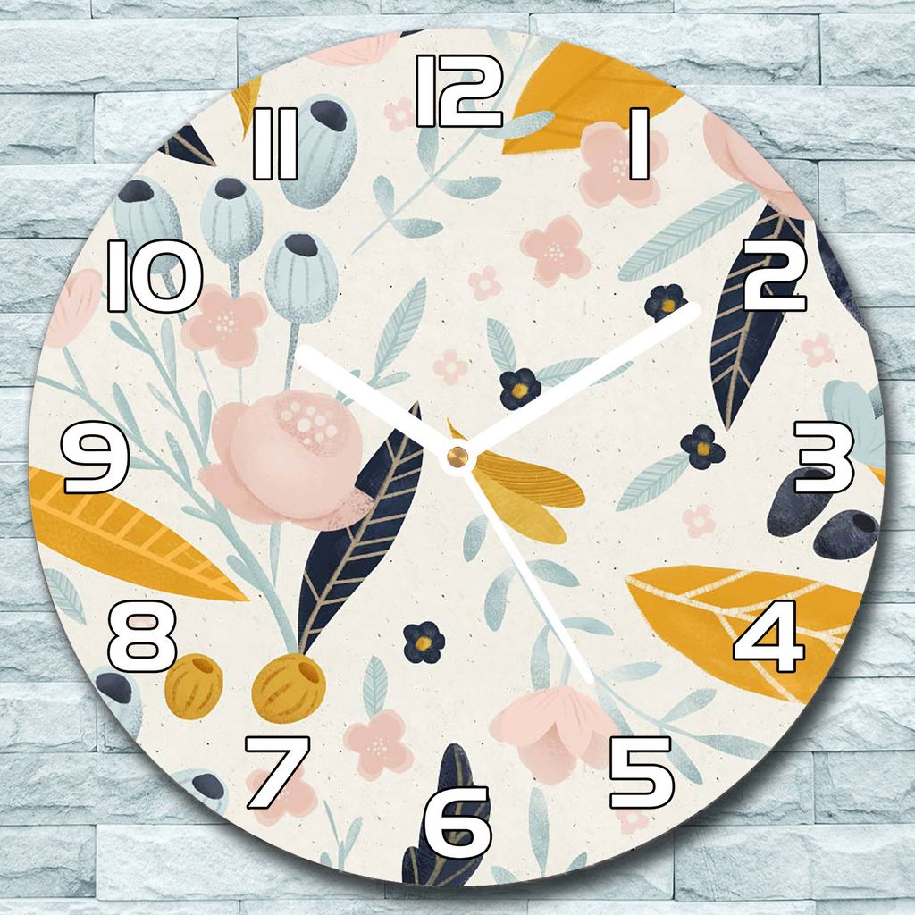 Wanduhr aus Glas Rund fi 30 Pastell Blumen Quarz Deko Schlafzimmer Büro