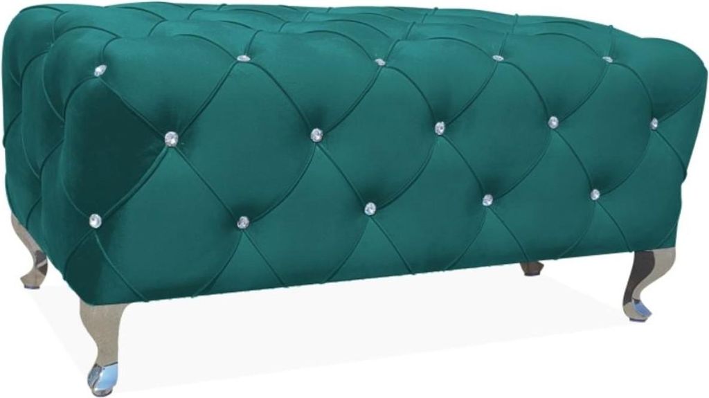 Casa Padrino Barock Sitzbank 100 x 50 x H. 46 cm - Verschiedene Farben - Gepolsterte Bank mit Glitzersteinen und Edelstahl Beinen - Barock Möbel