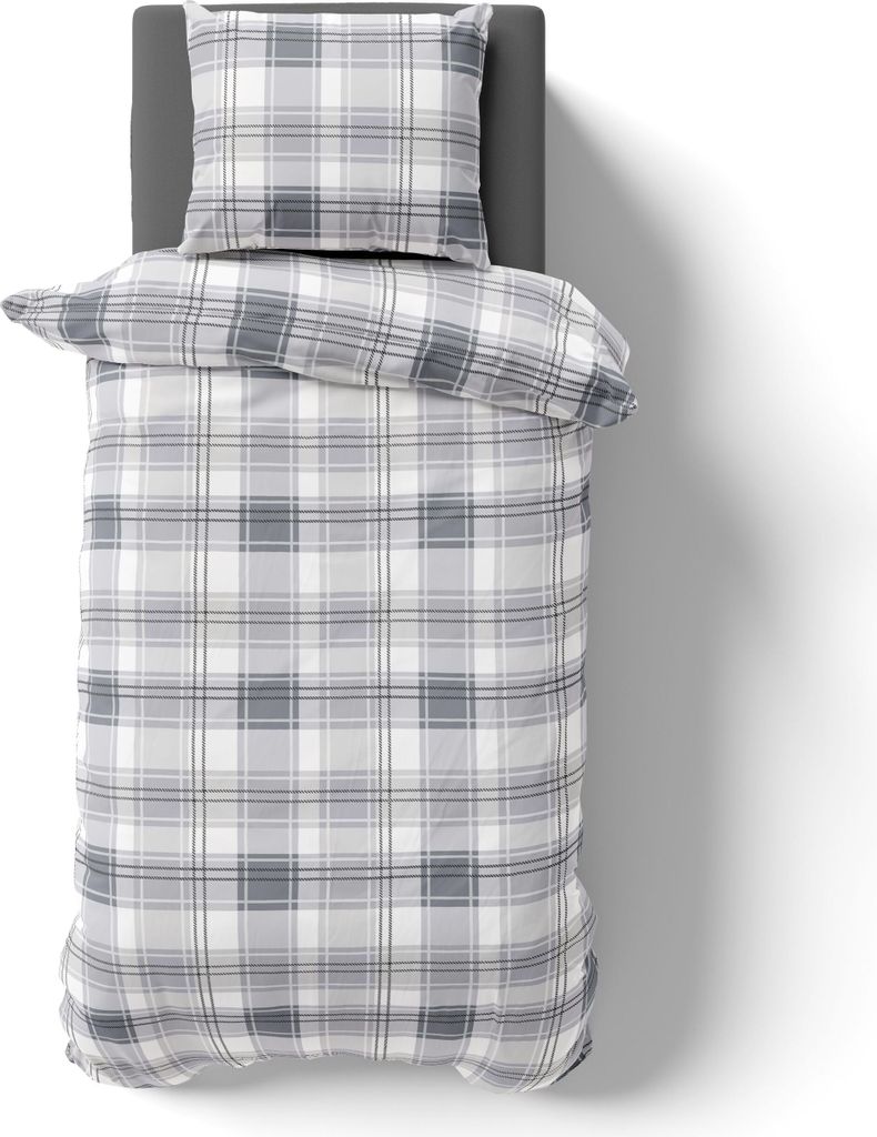 2-tlg Renforcé Design Bettwäsche 155x220 + 80x80 cm Kopfkissen Garnitur 100% Baumwolle Mit Reißverschluss Geometrisch Karo-Silber