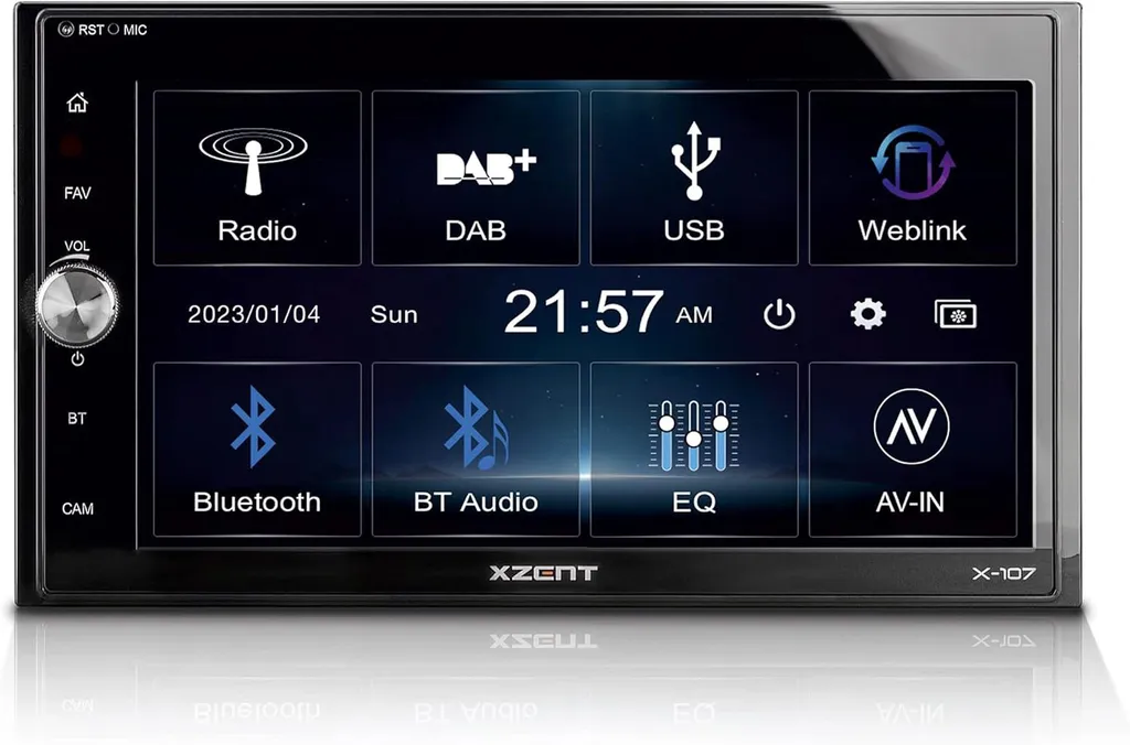 Xzent X-107 Moniceiver 1-DIN avec Écran Tactile 6,2 Pouces et Bluetooth