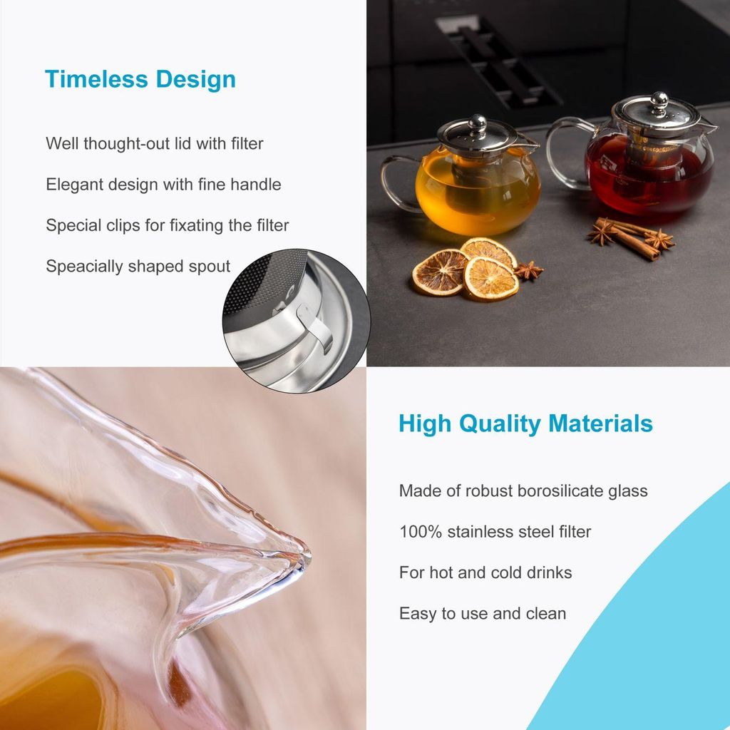 Produktbild von INTIRILIFE Teekanne Mit Filter In KLAR - 800Ml Glaskanne Aus