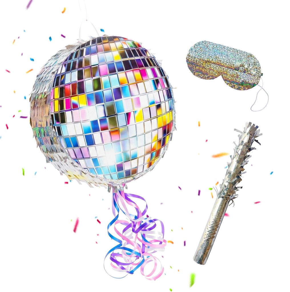 Pinata boule disco Relaxdays, avec bâton et masque, piñata Image du produit 
