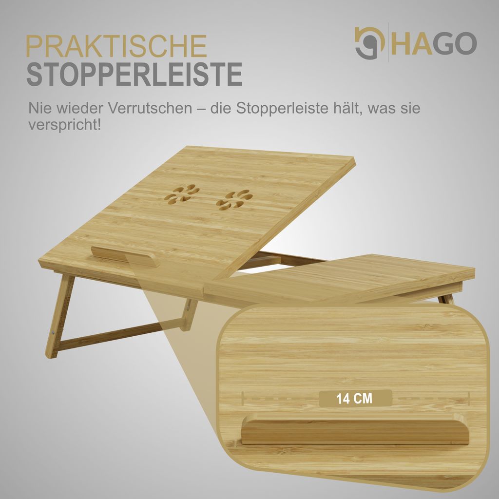 HAGO24 Laptoptisch 54x34cm Bambus Lapdesk Notebooktisch Produktbild 3