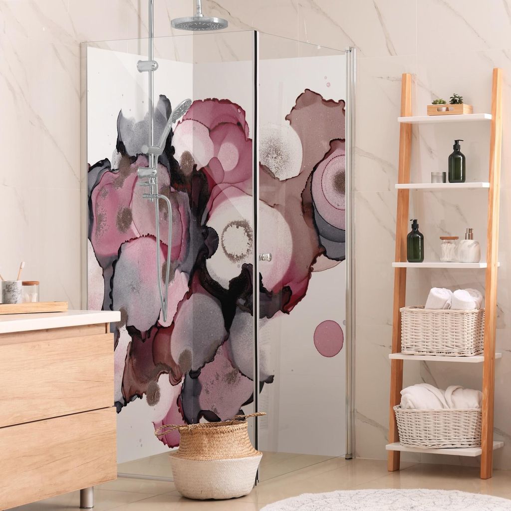 Duschrückwand Muster selbstklebend - 0.35 mm Wandpaneel wasserfest Design rosa Aquarell Abstrakt Badrückwand fugenlos Smart matt 90x190 cm