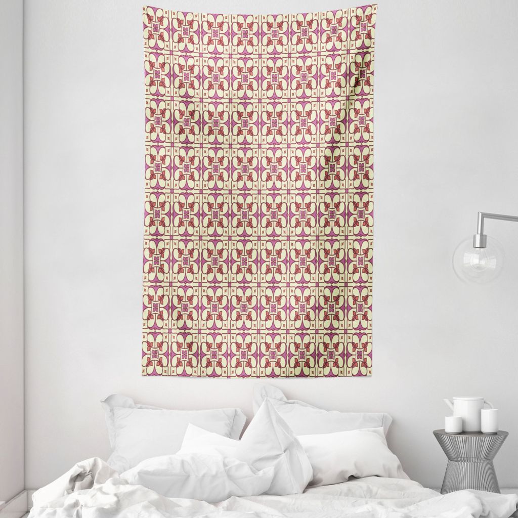 ABAKUHAUS Ethnisch Wandteppich und Tagesdecke, Mosaik portugiesischen Fliesen Kunst aus Weiches Mikrofaser Stoff Waschbar ohne Verblassen Digitaldr...
