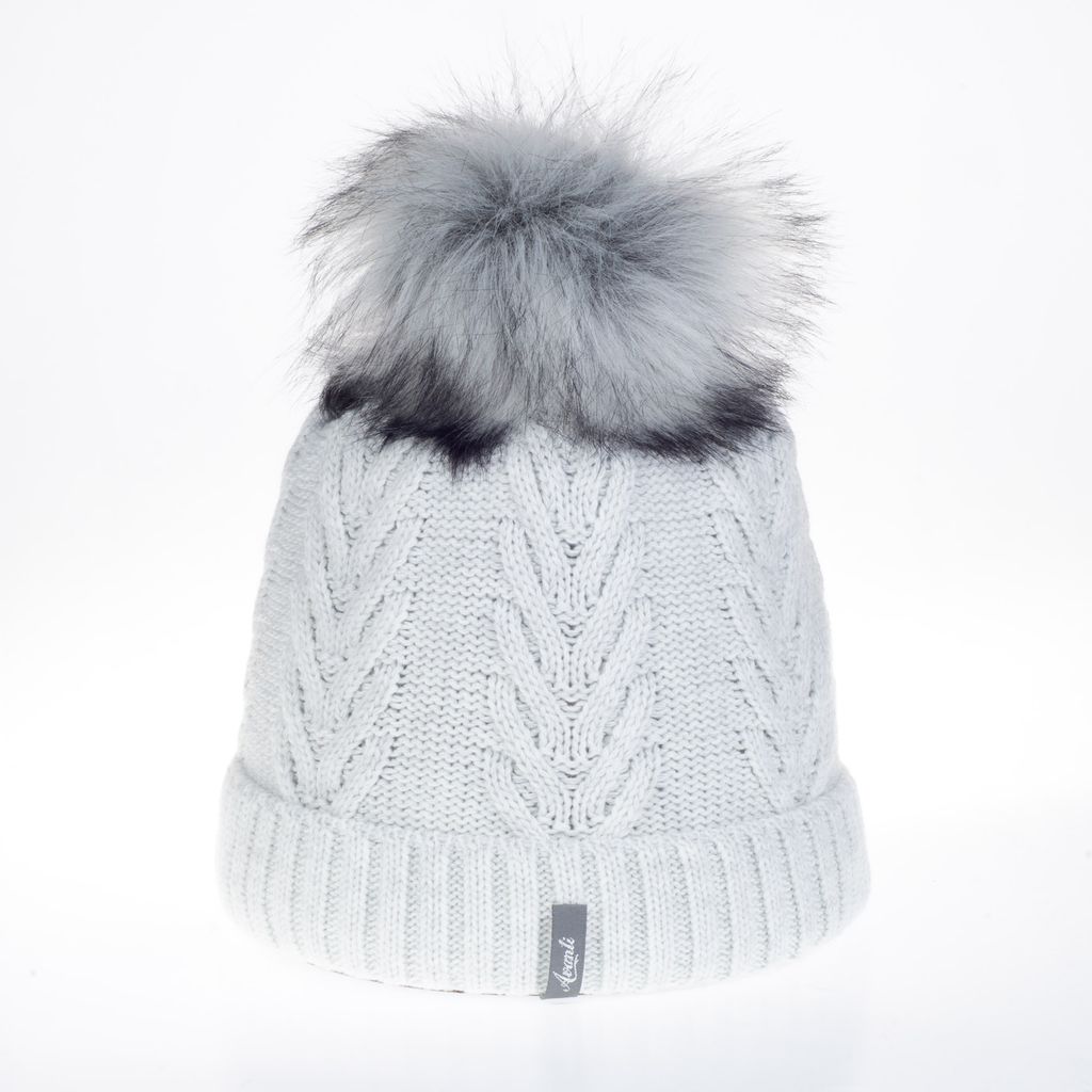 Avanti Konieczko Damen Wintermütze mit Mikrovlis unterfüttert, Winter Mütze, Bommelmütze, Kunstfell, Warme Strickmütze mit einem Fell-Bommel