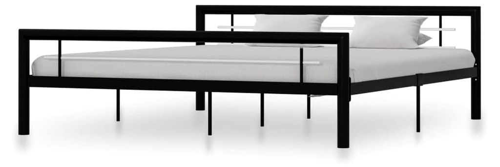 Bettgestell ohne Matratze, Schwarz und Weiß, Metall, 180 x 200 cm, Super-Kingsize-Bett