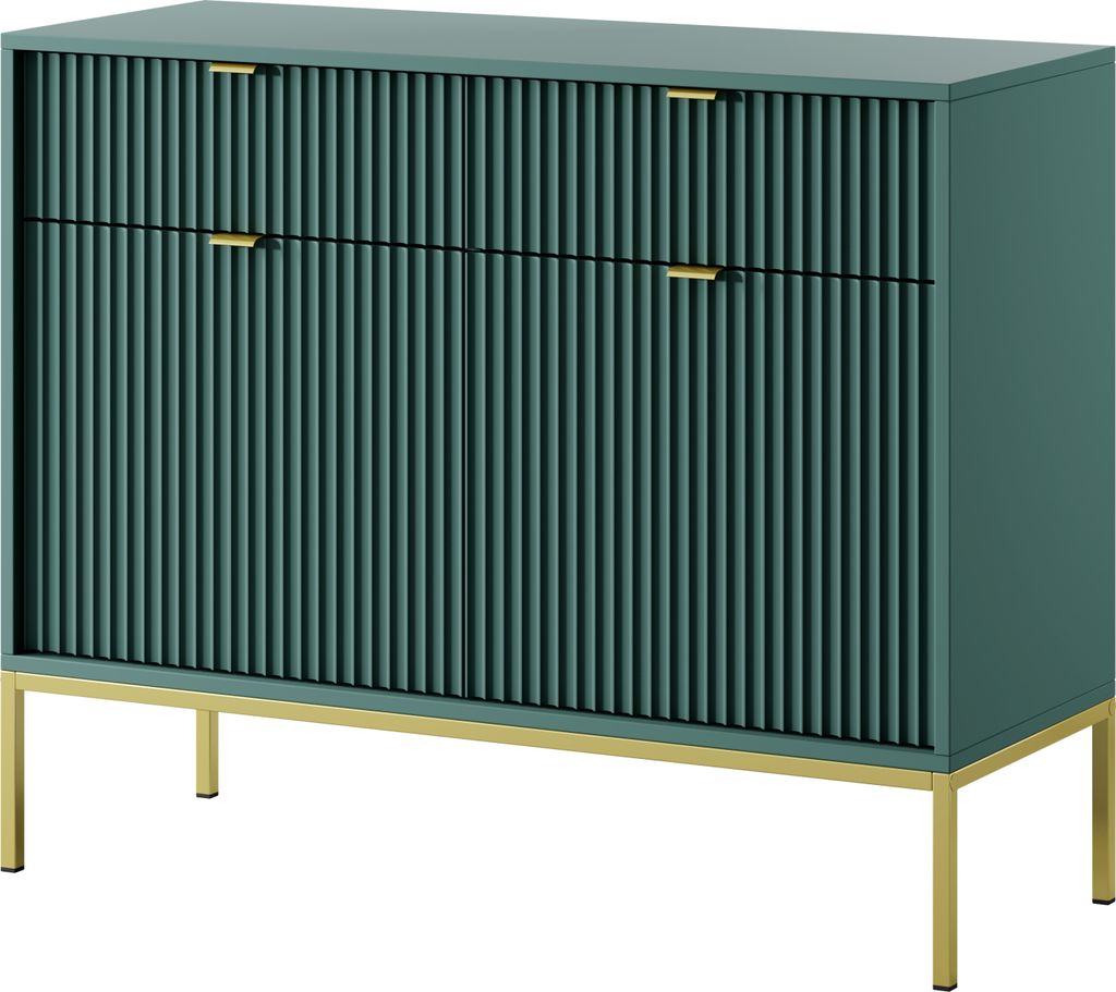 Kommode: 2 Schubladen, 2 Türen, Labrador, Gold, 104 x 83 x 39 cm, goldene Griffe