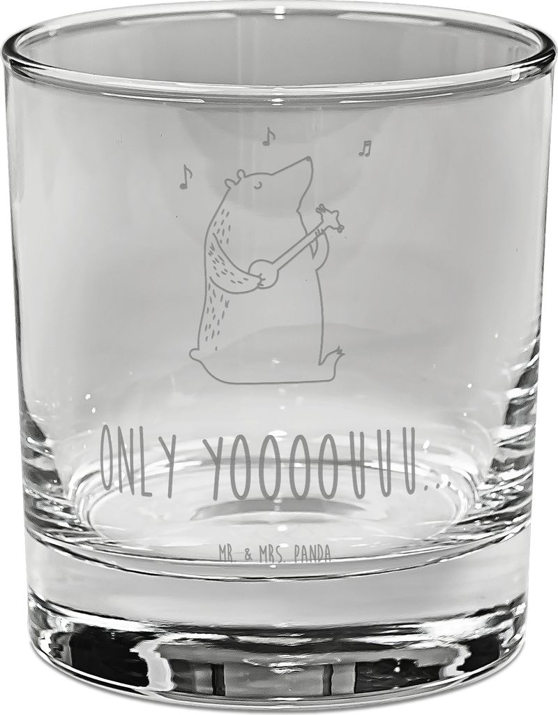 Mr. & Mrs. Panda Trinkglas Bär Gitarre - Transparent - Geschenk, Longdrinkglas, Cocktailglas, Glas für Gin, Teddybär, gravur