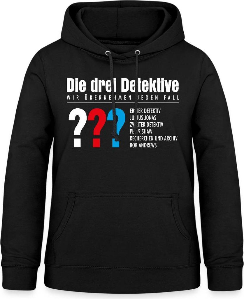 Spreadshirt Die Drei Fragezeichen Detektive Visitenkarte Damen Hoodie, XL, Schwarz