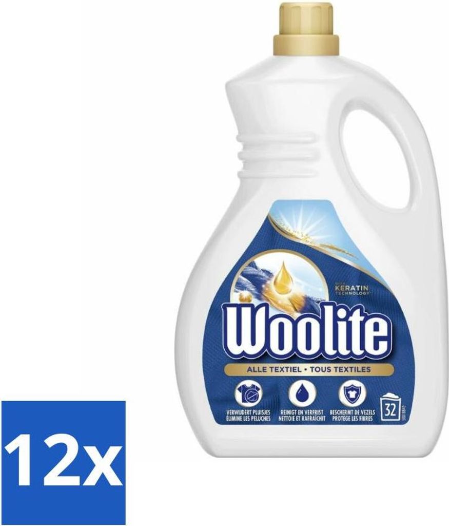 Woolite Textil-Flüssigwaschmittel mit Keratin für 32 Wäschen (1,9 l) - Vorteilspack - 12 Stücke