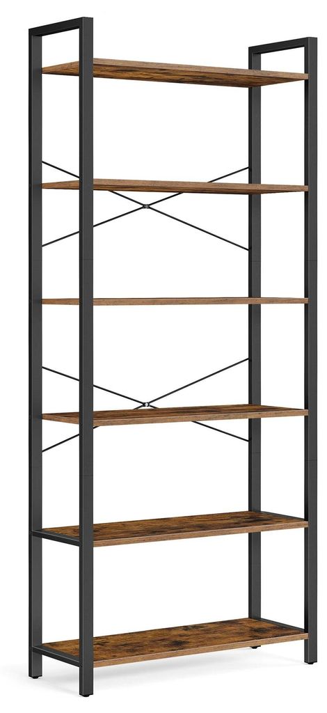 Bücherregal - Standregal - 6 Ebenen - Stahlrahmen - Für Wohnzimmer/Arbeitszimmer/Büro/Flur - 80 x 30 x 186 cm - Braun