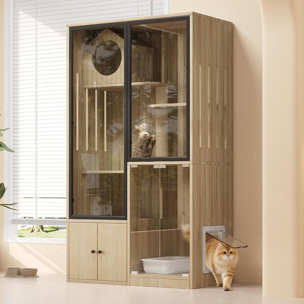 Flieks kattenhuis, kattenvilla met krabpaal, kattenkooi, Productafbeelding 