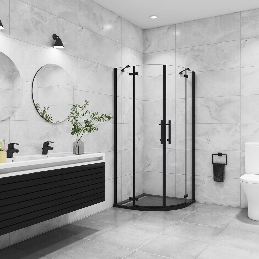 90x90x195cm Schwarz Runddusche Duschkabine Viertelkreis Produktbild 