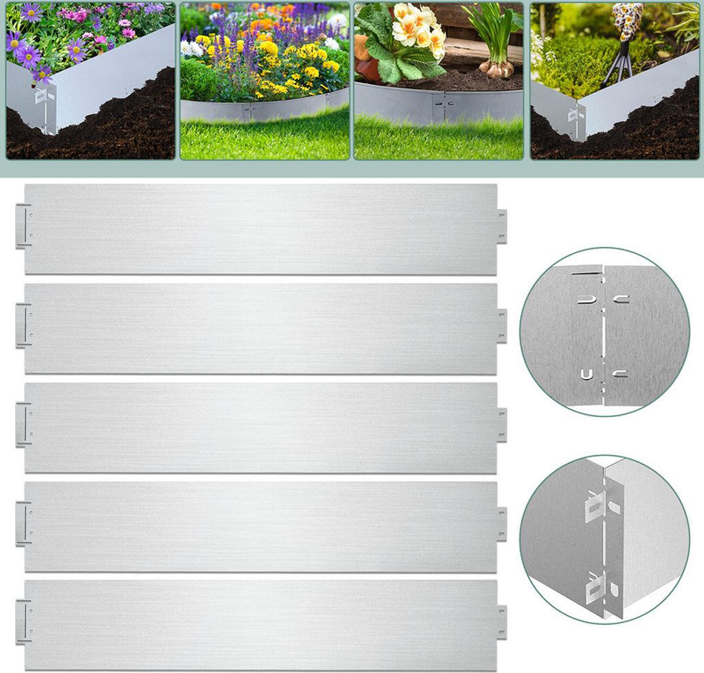 Rasenkante Einfache Montage Profilkante Rasenborde Gartenpalisade Beetrand 100x18cm 15m