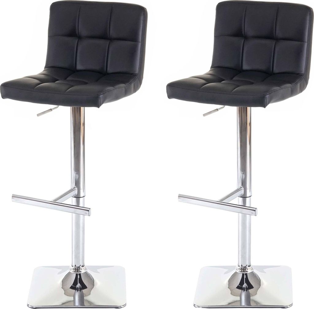 2er-Set Barhocker Kavala, Barstuhl Tresenhocker, mit Lehne drehbar Kunstleder schwarz, Chromfuß