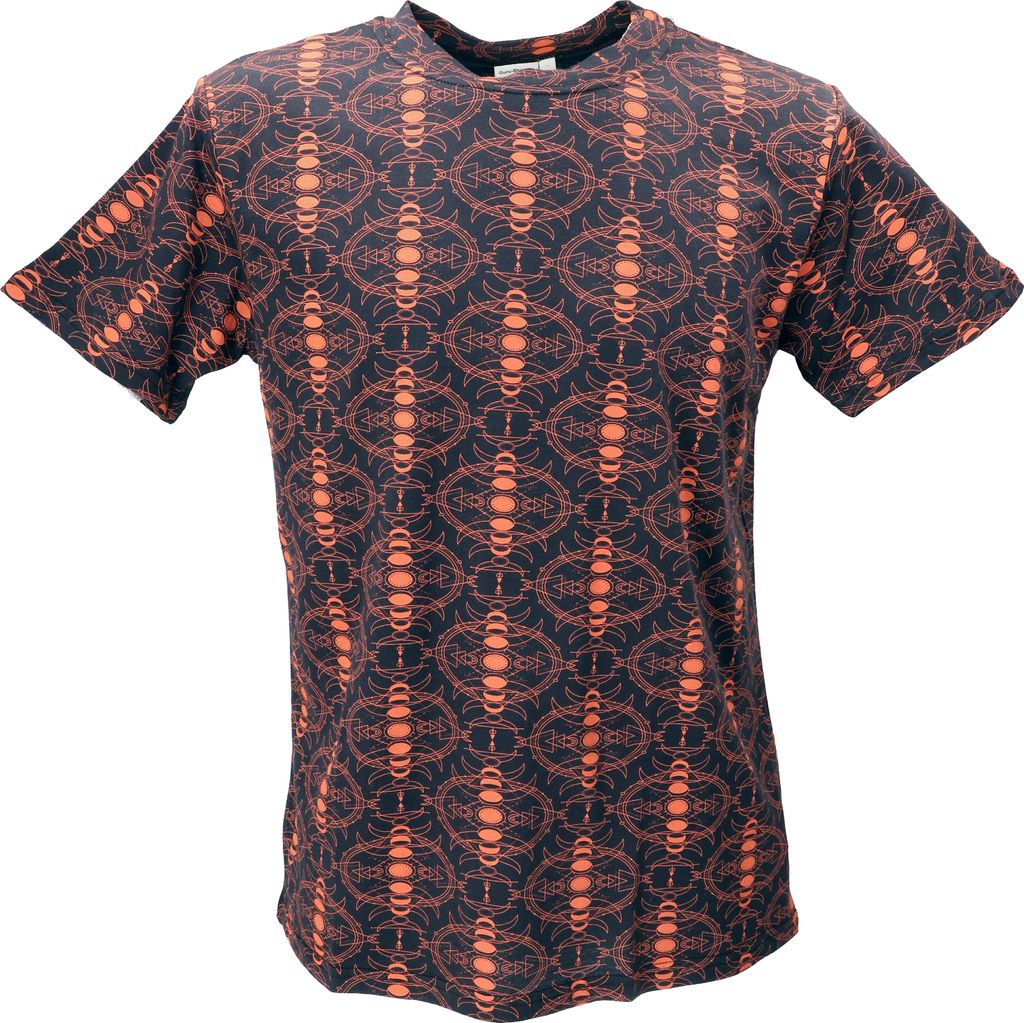 T-Shirt mit Psychedelischem Druck, Goa T-Shirt - Schwarz/orange, Herren, Baumwolle, Größe: S