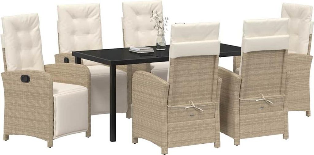 vidaXL Garten Essgruppe mit Kissen 7 pcs Beige Poly-Rattan