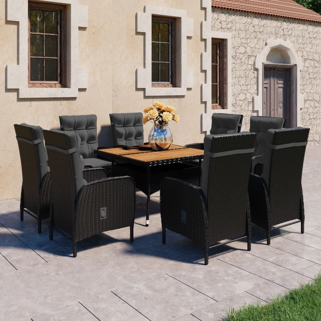 "Rabatt" 9-tlg. Garten-Essgruppe - mit tishe & Stuhl - Poly Rattan und Akazienholz Schwarz - Lounge-Dining set CC2569
