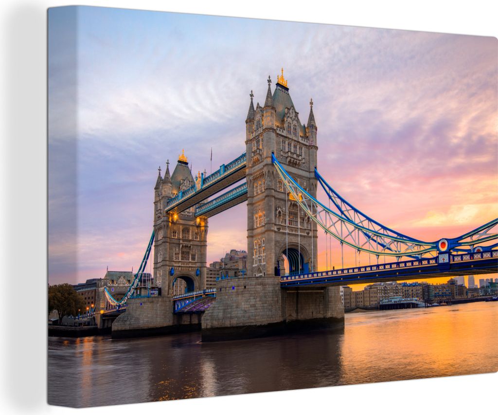 OneMillionCanvasses - Leinwandbilder - 150x100 cm, Sonnenaufgang an der Tower Bridge in England, Wandbilder Kunstdruck Wanddekoration