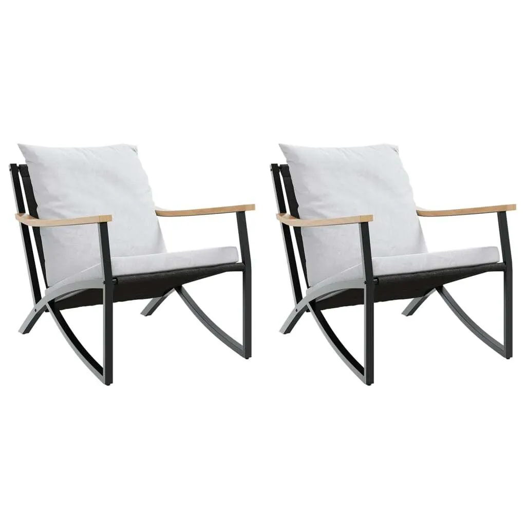Chaises de jardin en acier noir avec coussins confortables lot de 2 pcs