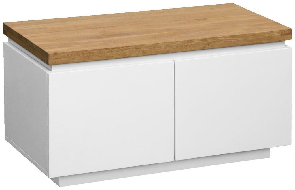 Garderobenbank DALTON, Weiß Eiche, grifflos, 2 Drehtüren, 80 cm breit, 43 cm hoch