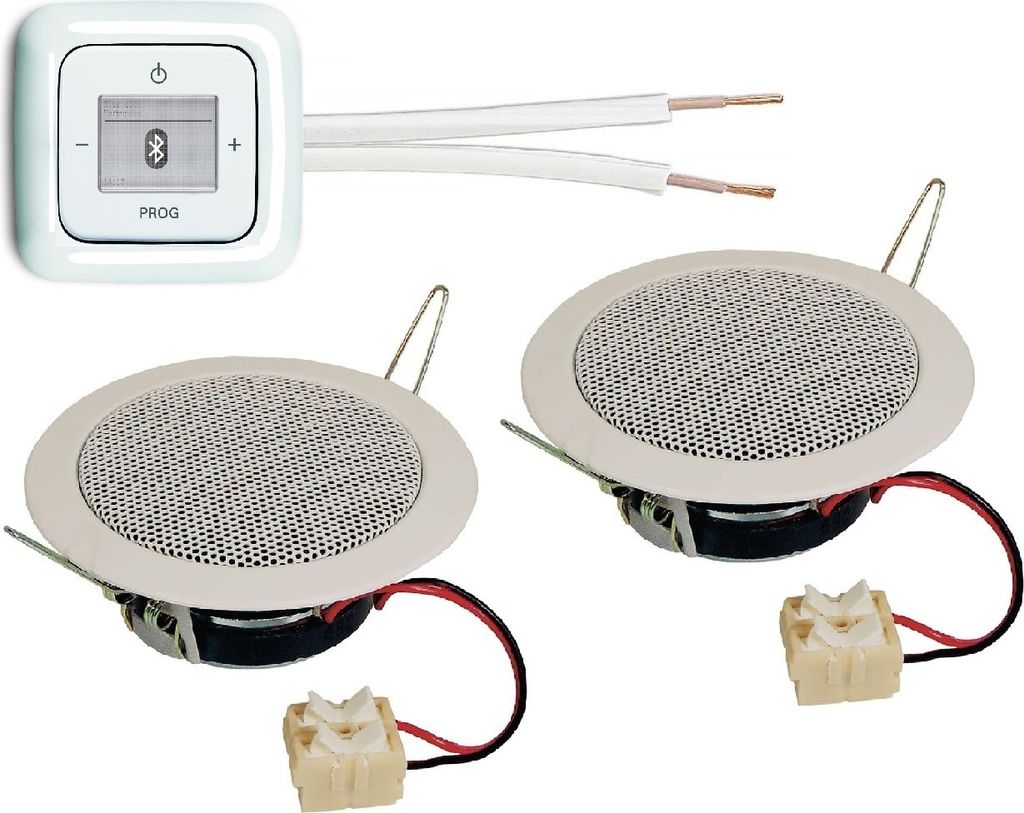 Busch Jäger Unterputz Bluetooth Radio 8217 U (8217U) alpinweiß Komplett-Set Reflex SI + 2 x Deckenlautsprecher / Einbaulautsprecher (Diverser) + ...