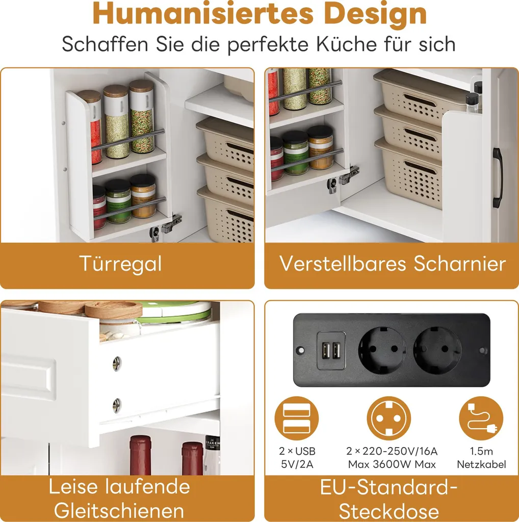 Îlot de Cuisine Extensible avec Prises Intégrées et Double Rangement - 3