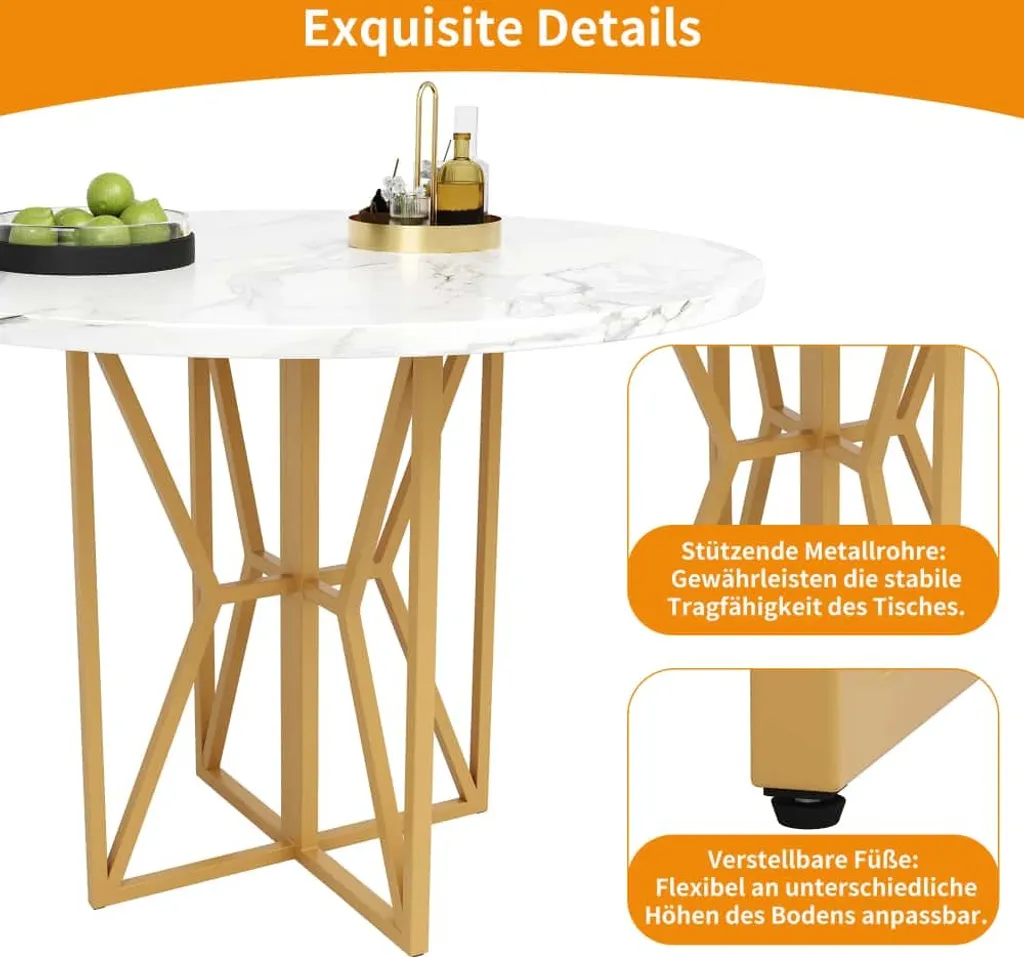 Table à manger ronde AIORBER 80cm Blanche avec Structure Métallique - 5