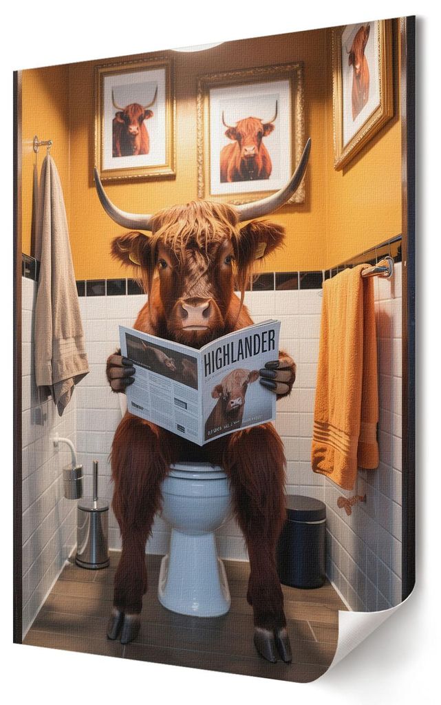 Büffel in der Toilette- Kunstdruck A2 (42x59 cm) - Ausdrucksstark, humorvoll- Wandbild für Wohnzimmer Schlafzimmer & Flur, Modernes Poster Wandde...