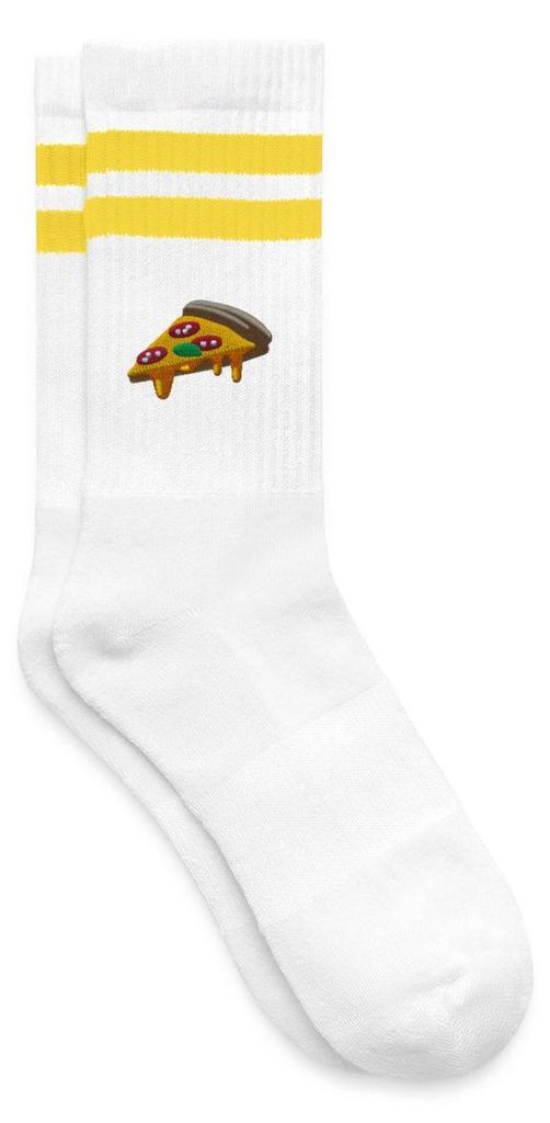 Spreadshirt Ein Stück Pizza Stickerei Gestreifte Tennissocken, 37-41, Weiß/Gelb