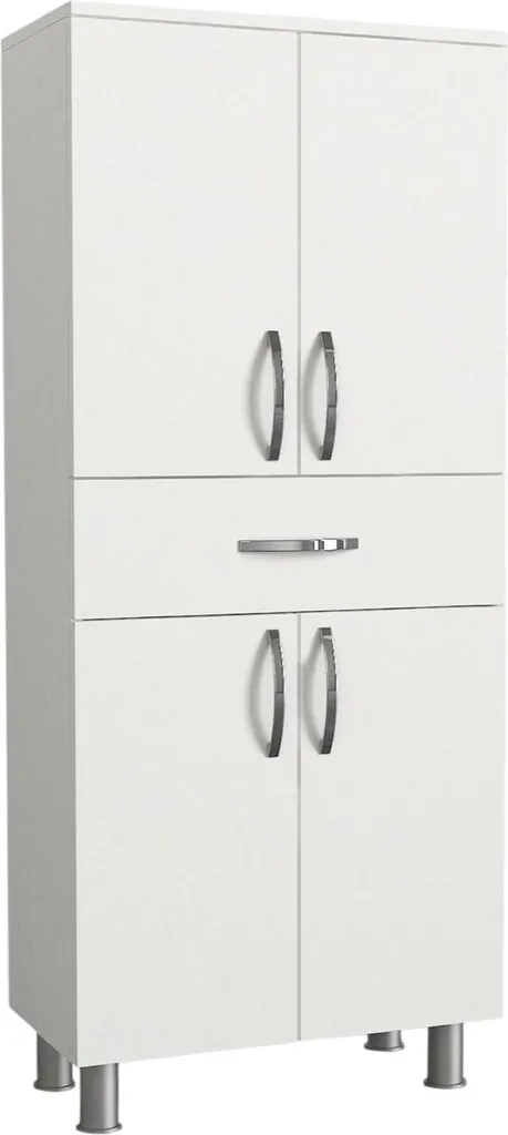 Placard Iolana Blanc 59x140h cm : 4 Niveaux de Rangement Grande Capacité
