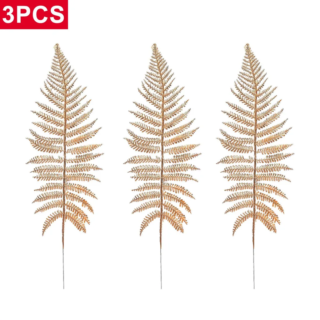 Set 3 Ulivo Artificiale Oro 41,5cm - Fiori Finti Natale Alta Qualità