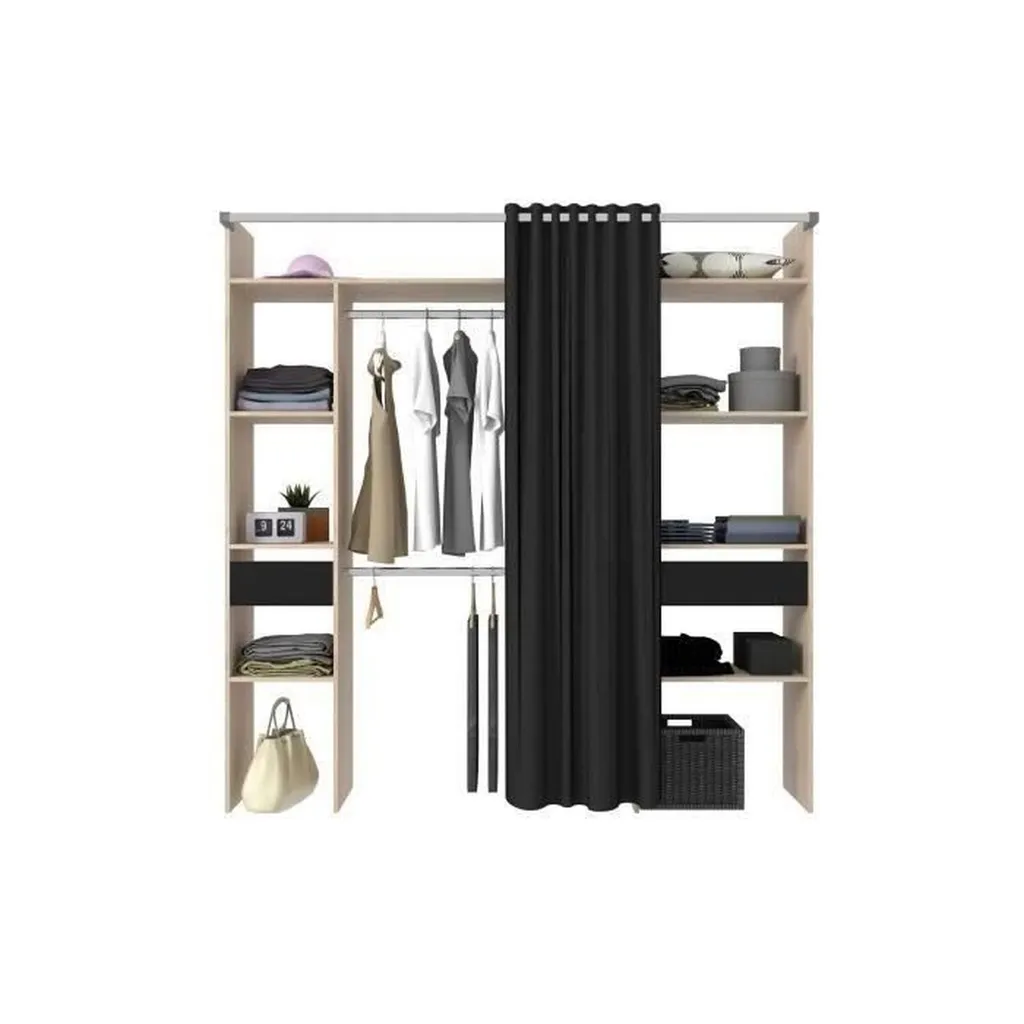 Armoire Dressing Extensible avec Rideau et Double Colonne de Rangement - 4