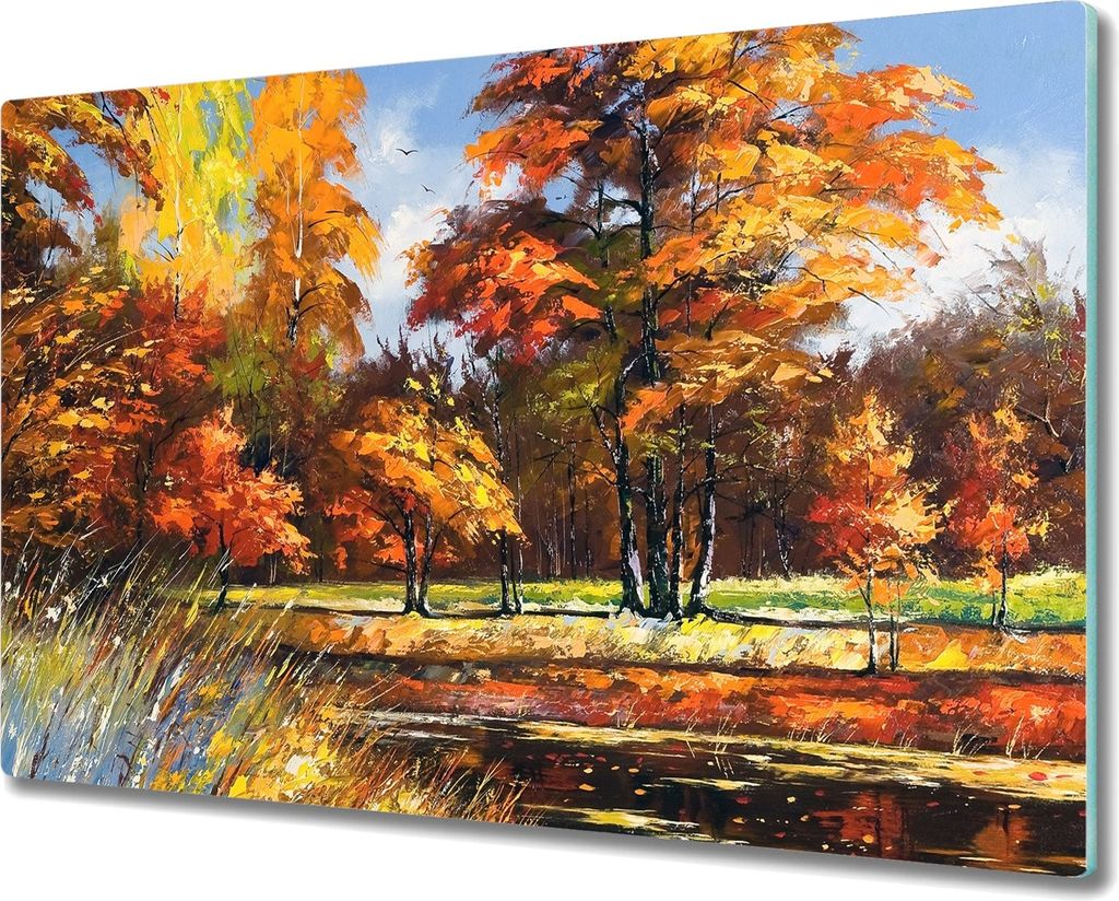 Coloray Schneidebrett Herdabdeckplatte 80x52 cm Kochplattenabdeckung Hackbrett Küchenbrett - Herbstwald Natur