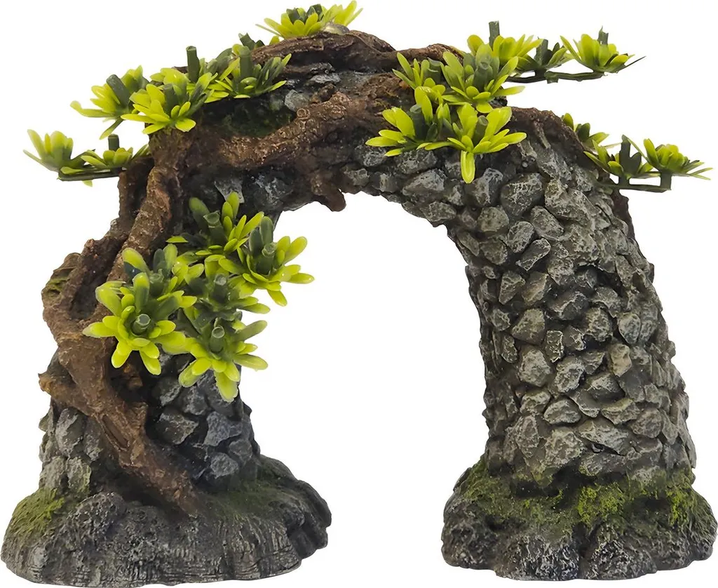 Arche en Pierre avec Plantes pour Aquarium : Décor en Résine Atoxique