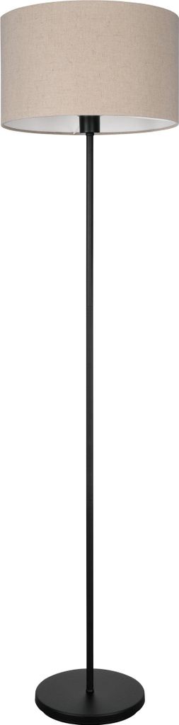 EGLO Stehlampe Feniglia, Eck Standleuchte, Stehleuchte aus Metall in Schwarz mit Lampenschirm aus Leinen in Naturfarben, Lampe Wohnzimmer, E27, 151 cm