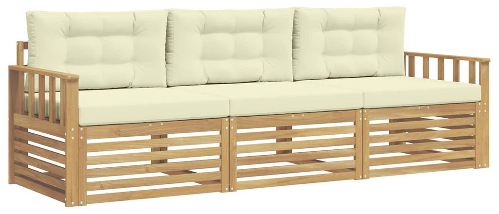 vidaXL Outdoor-Sofagarnitur mit Kissen 3 pcs Weiß und Creme Polyester