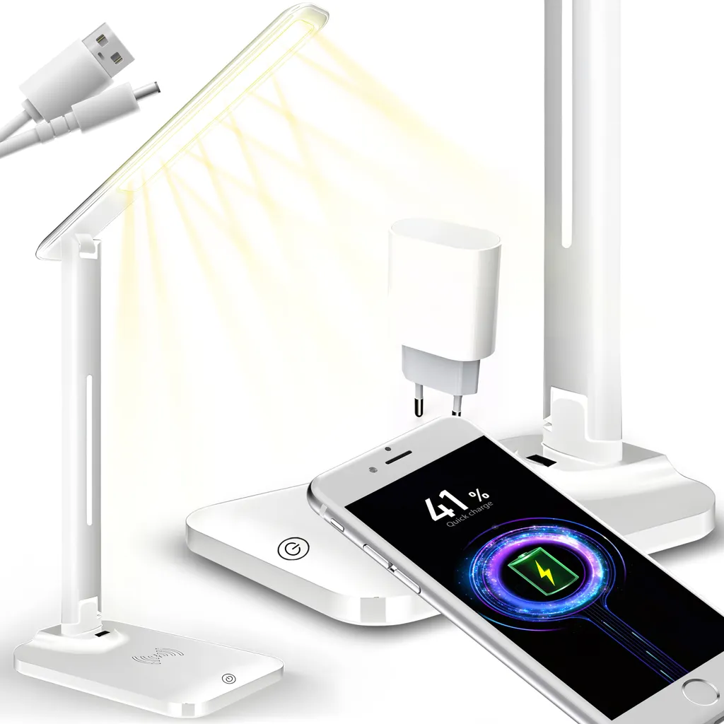 Lampe de bureau LED 10W Retoo avec chargeur induction et bras pivotant