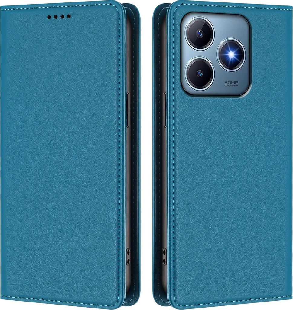 Handyhülle für Realme C63 4G, Kunstleder Klapphülle Stoßfeste Magnetische Hülle mit Ständer Blau