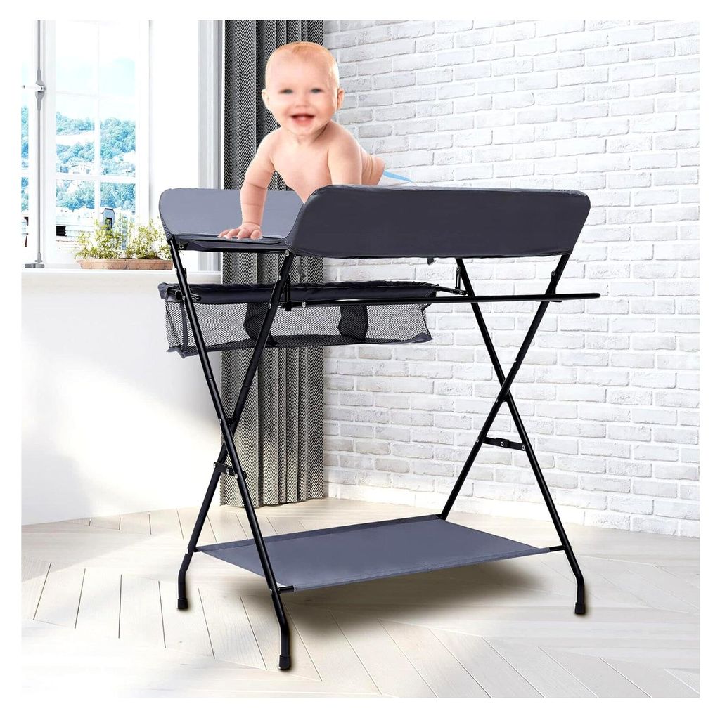 Baby Wickeltisch Wickelkommode Klappbar, mit Sicherheitsgurt und Ablagfläche, Mobiler Wickeltisch Massagetabelle