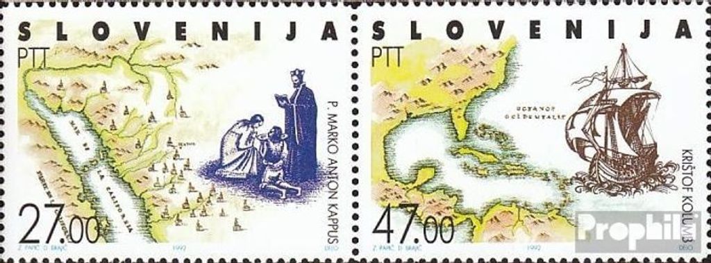 Briefmarken Slowenien 1992 Mi 20-21 Paar (kompl.Ausg.) postfrisch 275. Todestag Marko Anton Kappus