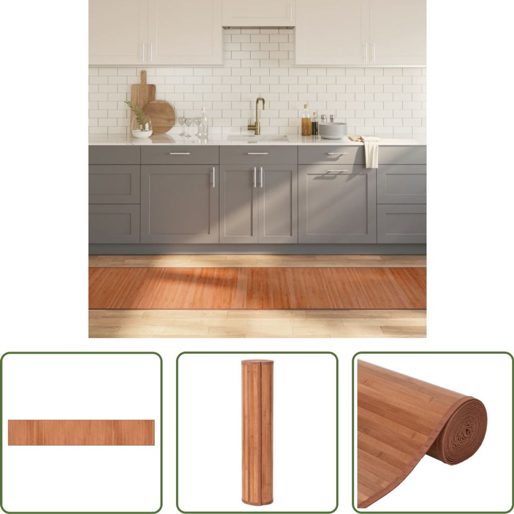 The Living Store Teppich Rechteckig Braun 70x400 cm Bambus