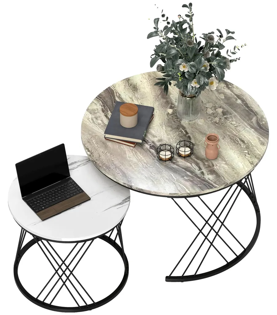 Table basse gigogne design emboîtable gris clair style minimaliste