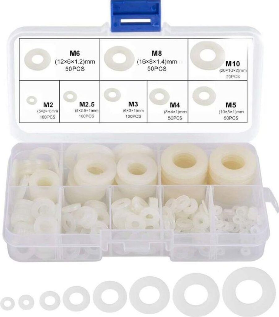 Nylon-Unterlegscheibe, Kunststoff-Abstandshalter M2 M2,5 M3 M4 M5 M6 M8 M10, runde Flachscheibe, 520 Stück