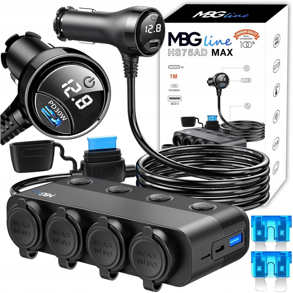 MBG Line Répartiteur pour allume-cigare avec 4 prises et 3 Image du produit 