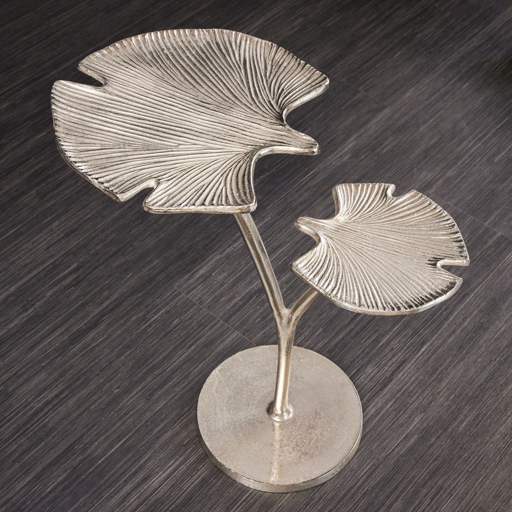 Dekorativer Beistelltisch GINKGO LEAFS 56cm silber handmade Produktbild 