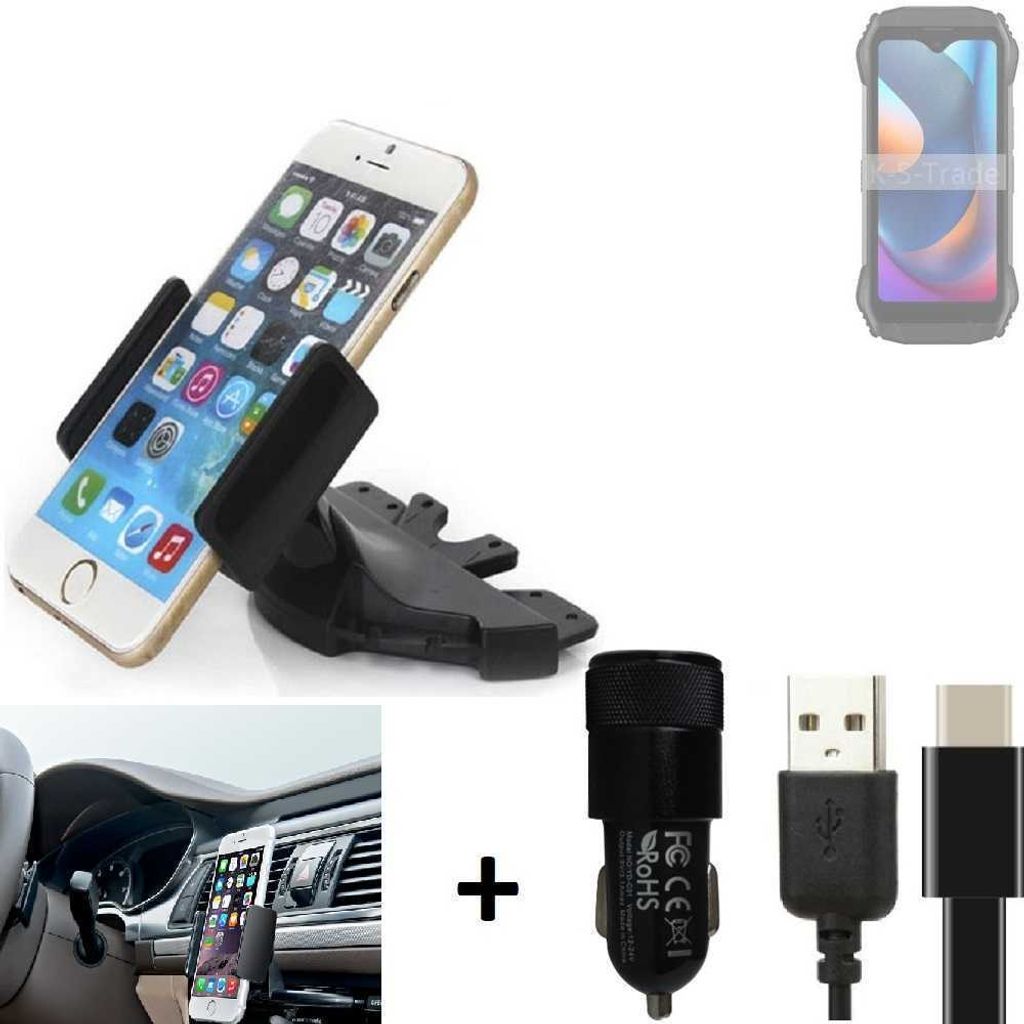 K-S-Trade CD Schlitz Handy-Halterung kompatibel mit Blackview N6000SE Autohalterung KFZ-Halter Radio Handy Halterung 360° drehbar CD-Schacht inkl.