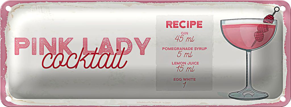 Blechschild Rezept Pink Lady Cocktail Recipe 27x10cm Dekoration